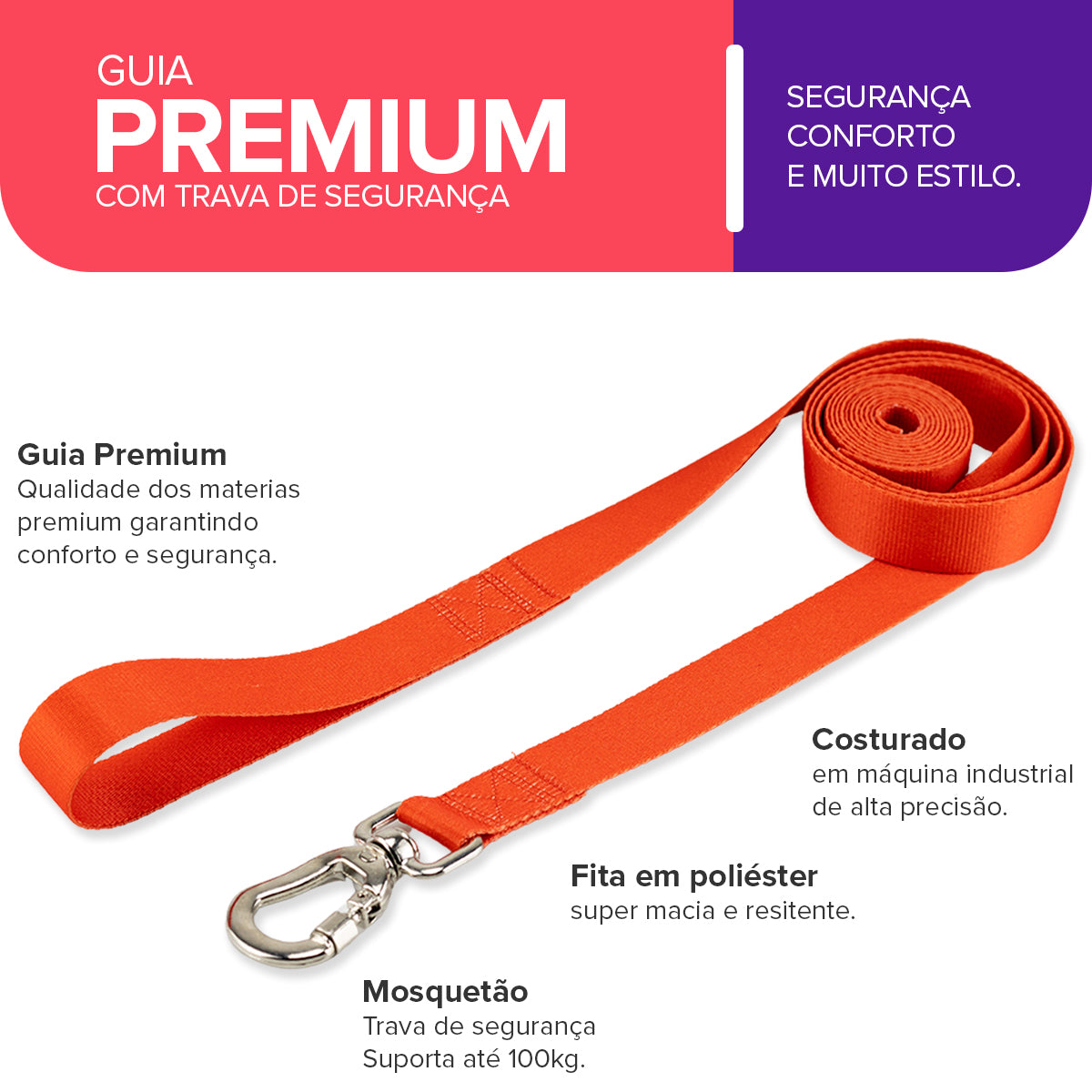 Guia Longa 2 Metros para Cachorros Vermelho Basic Pet