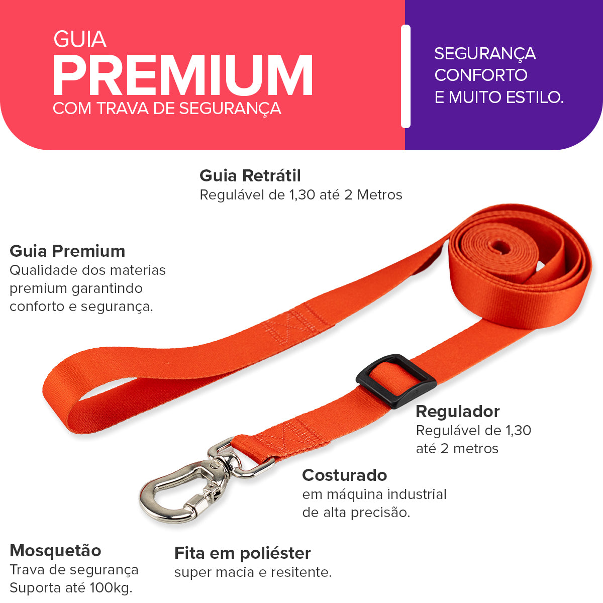 Guia Retrátil para Cachorros Vermelho Basic Pet
