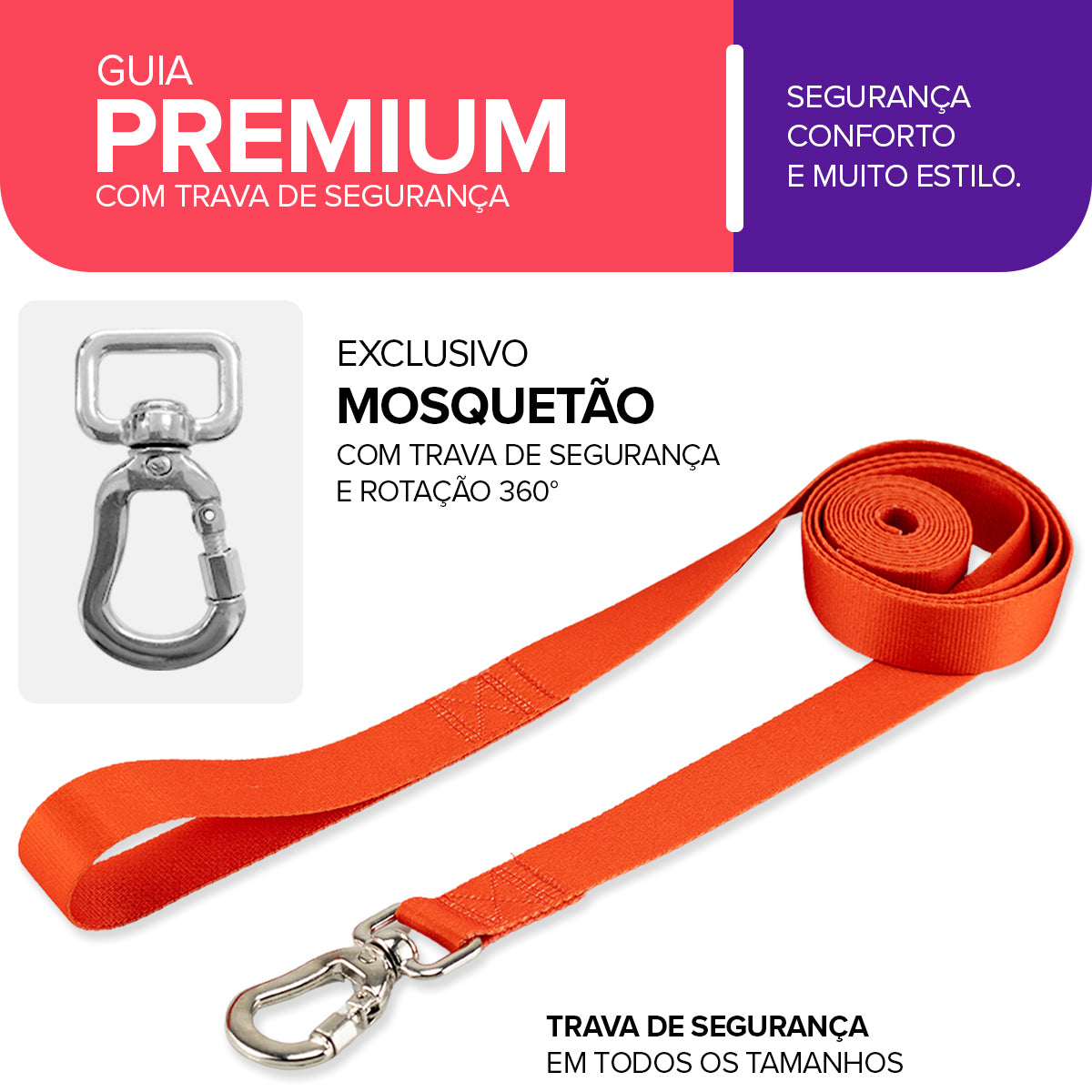 Guia Longa 2 Metros para Cachorros Vermelho Basic Pet