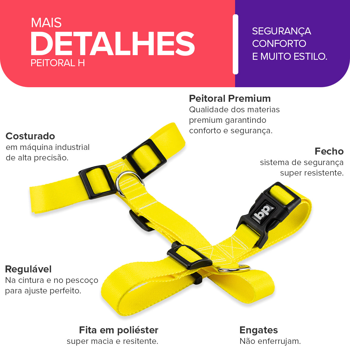 Peitoral para Cachorros H Amarelo Basic Pet