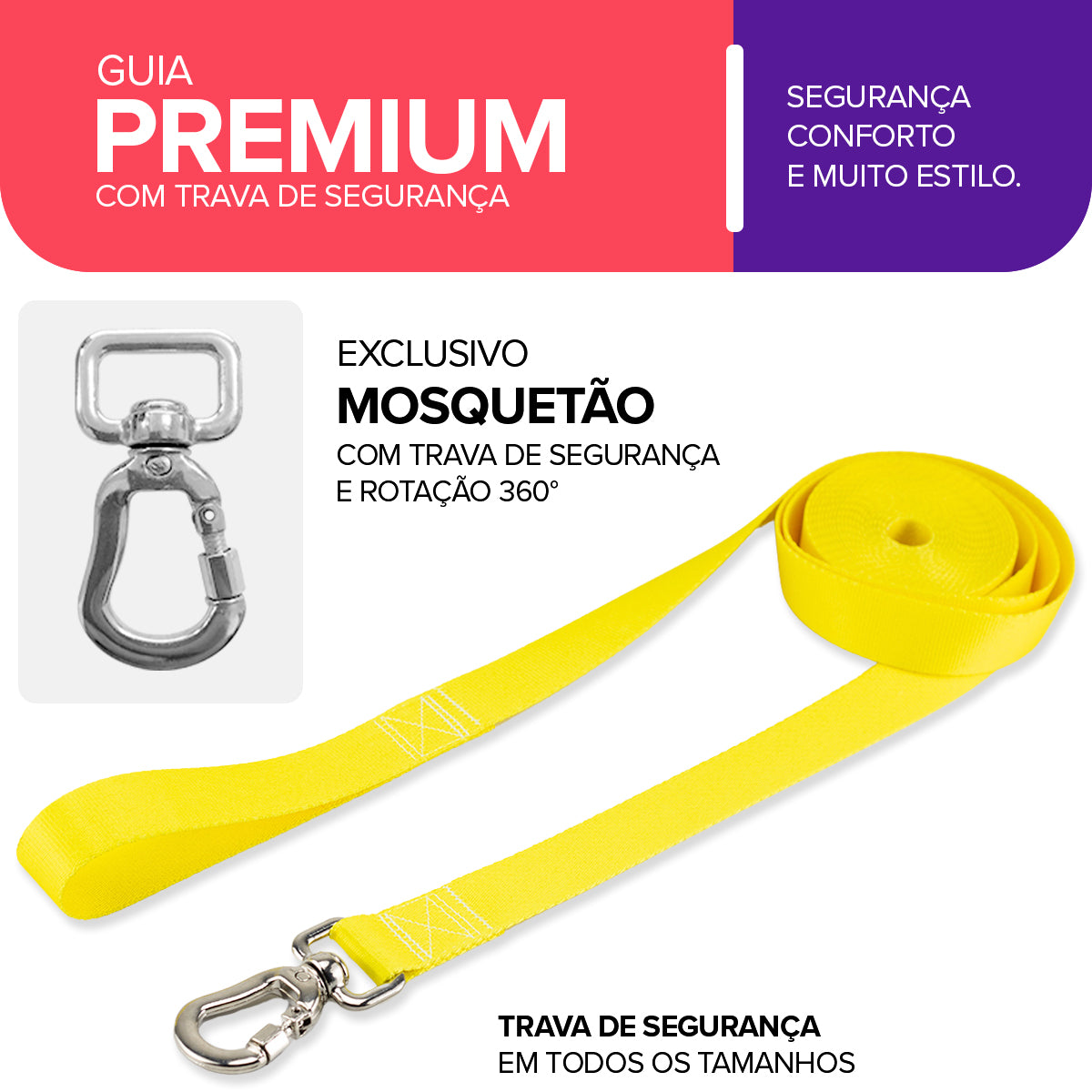 Guia Longa 10 Metros para Cachorros Amarelo Basic Pet