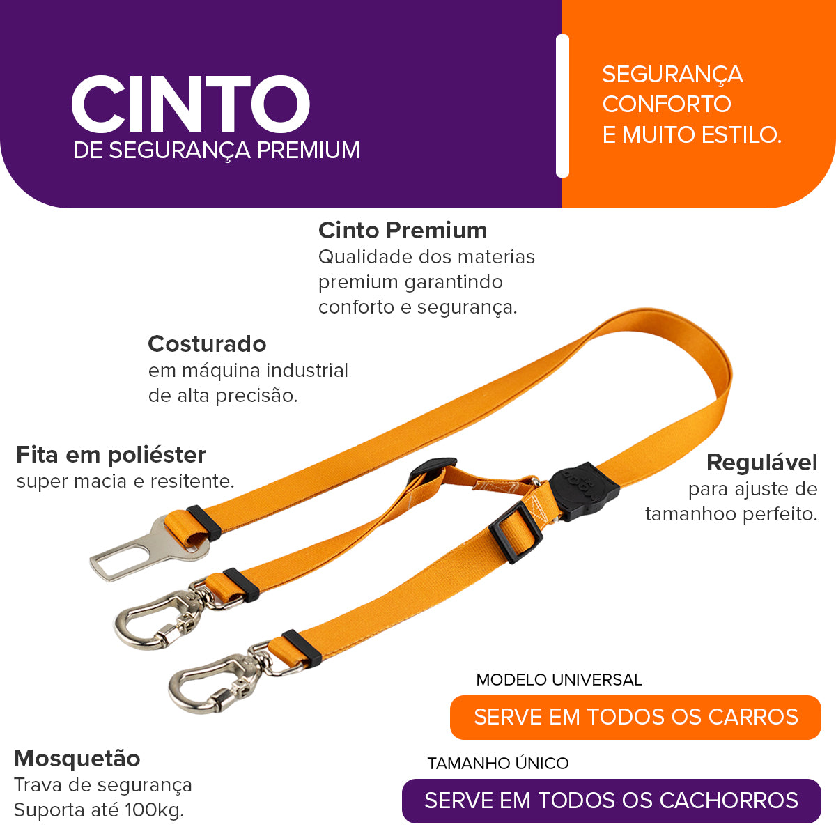 Cinto de Segurança Duplo Caramel Mood Pet
