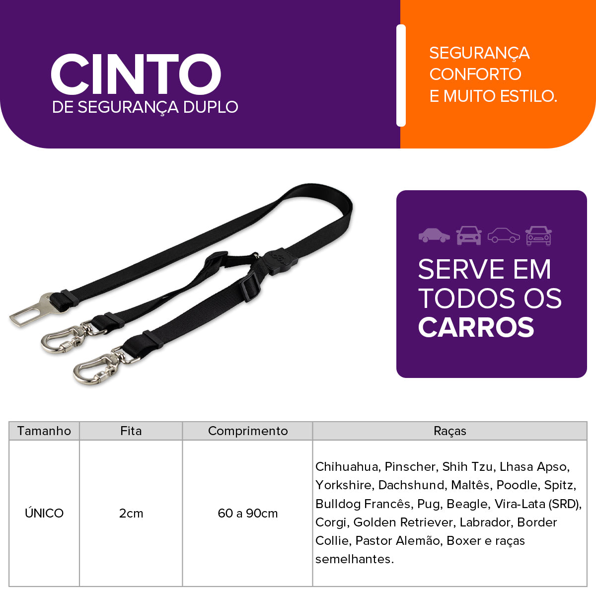Cinto de Segurança Duplo Black Mood Pet