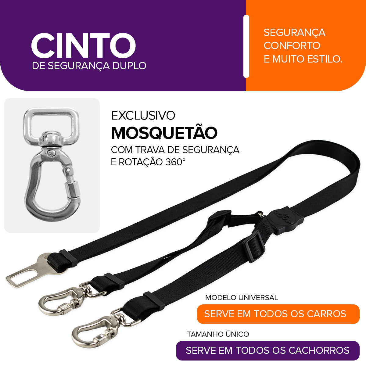 Cinto de Segurança Duplo Black Mood Pet