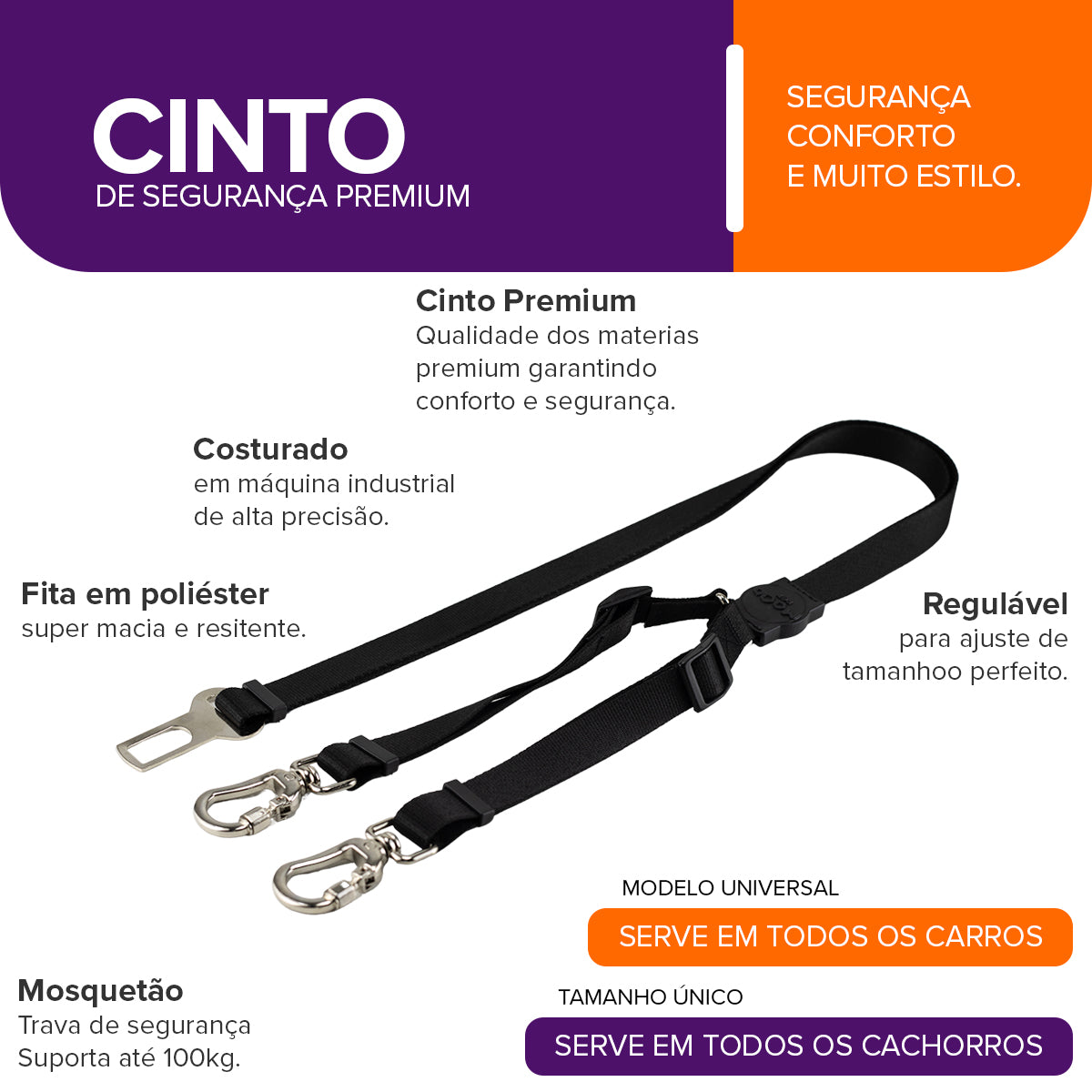 Cinto de Segurança Duplo Black Mood Pet