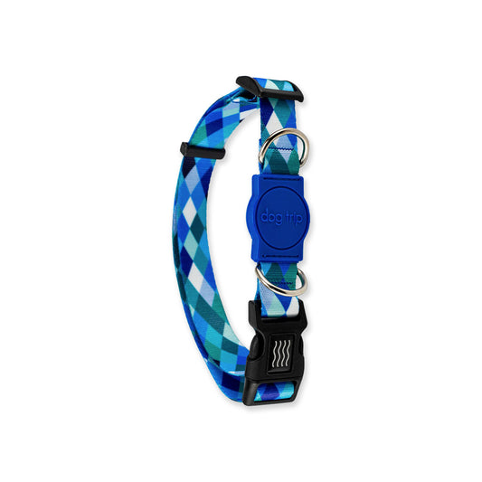 Coleira para Cachorros Quadriculada Azul Dog Trip Brasil