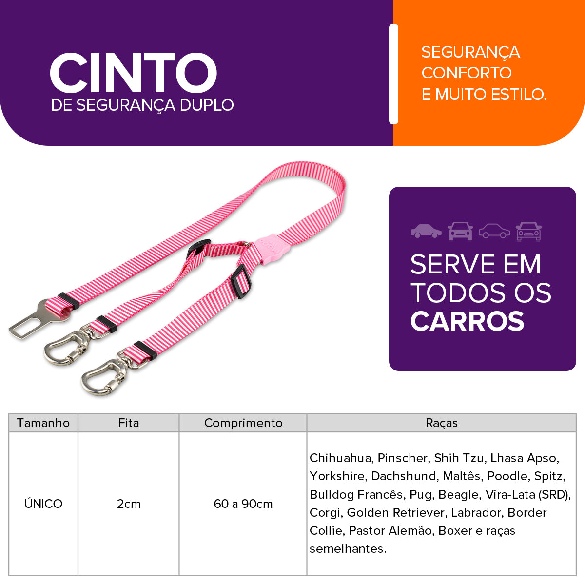 Cinto de Segurança Duplo Queens Mood Pet