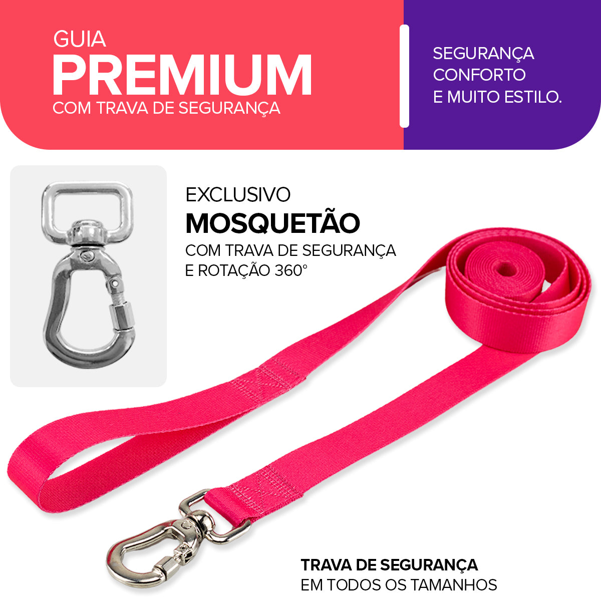 Guia Longa 2 Metros para Cachorros Rosa Basic Pet