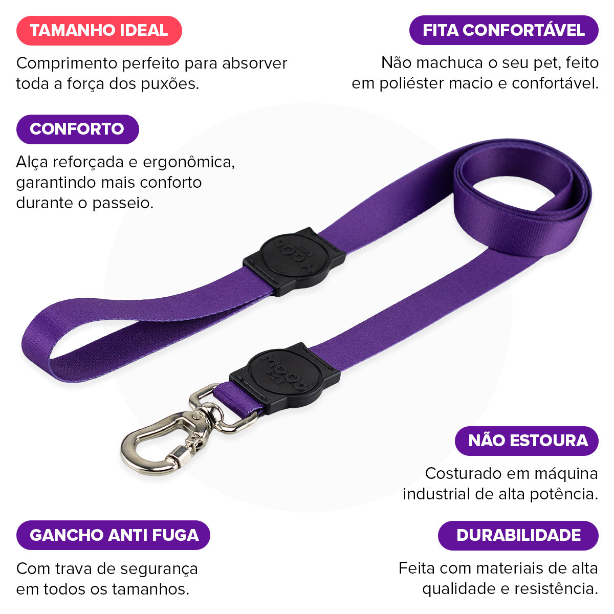 Guia Longa 5 Metros para Cachorros Purple Mood Pet